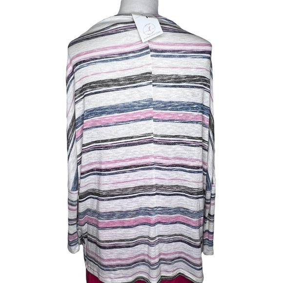 Oddy Pink Gray White Multi Stripe Relaxed Fit 3/4 Sleeve Top 2XL NWT Lightweight - Picture 4 of 11